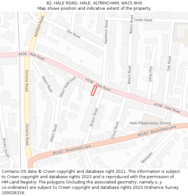 82, HALE ROAD, HALE, ALTRINCHAM, WA15 9HS: Location map and indicative extent of plot