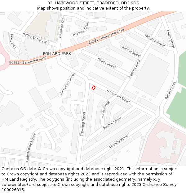 82, HAREWOOD STREET, BRADFORD, BD3 9DS: Location map and indicative extent of plot