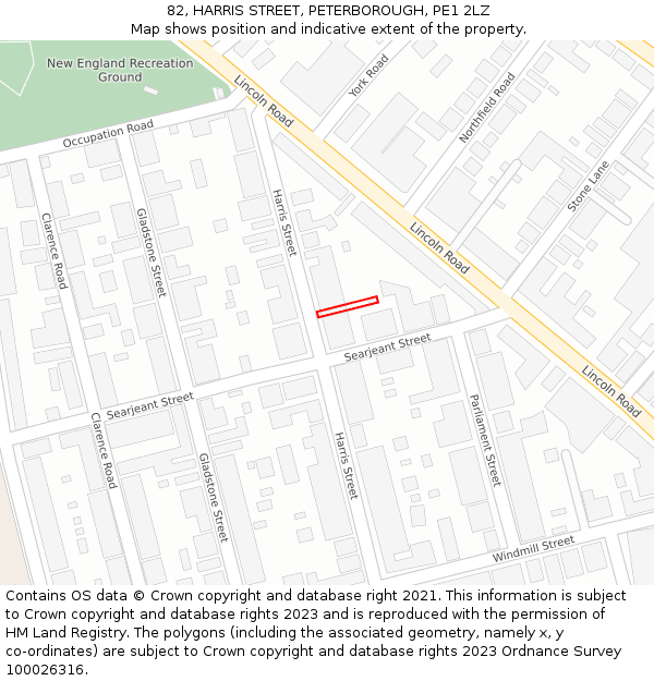 82, HARRIS STREET, PETERBOROUGH, PE1 2LZ: Location map and indicative extent of plot