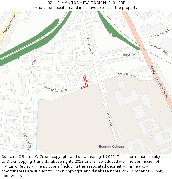 82, HELMAN TOR VIEW, BODMIN, PL31 1RF: Location map and indicative extent of plot