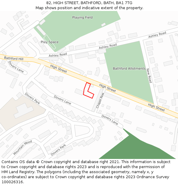 82, HIGH STREET, BATHFORD, BATH, BA1 7TG: Location map and indicative extent of plot