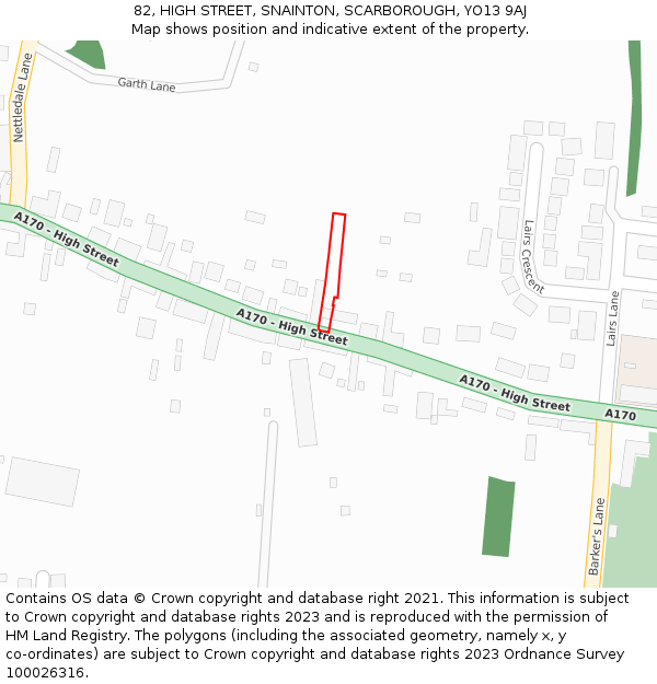 82, HIGH STREET, SNAINTON, SCARBOROUGH, YO13 9AJ: Location map and indicative extent of plot