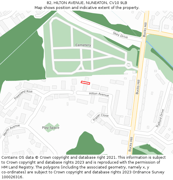 82, HILTON AVENUE, NUNEATON, CV10 9LB: Location map and indicative extent of plot