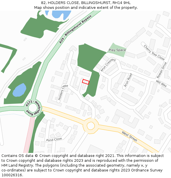 82, HOLDERS CLOSE, BILLINGSHURST, RH14 9HL: Location map and indicative extent of plot