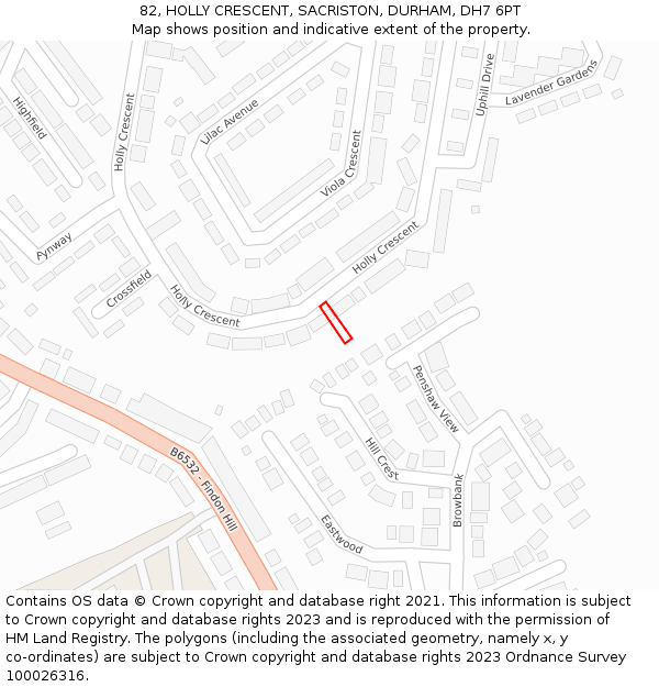 82, HOLLY CRESCENT, SACRISTON, DURHAM, DH7 6PT: Location map and indicative extent of plot