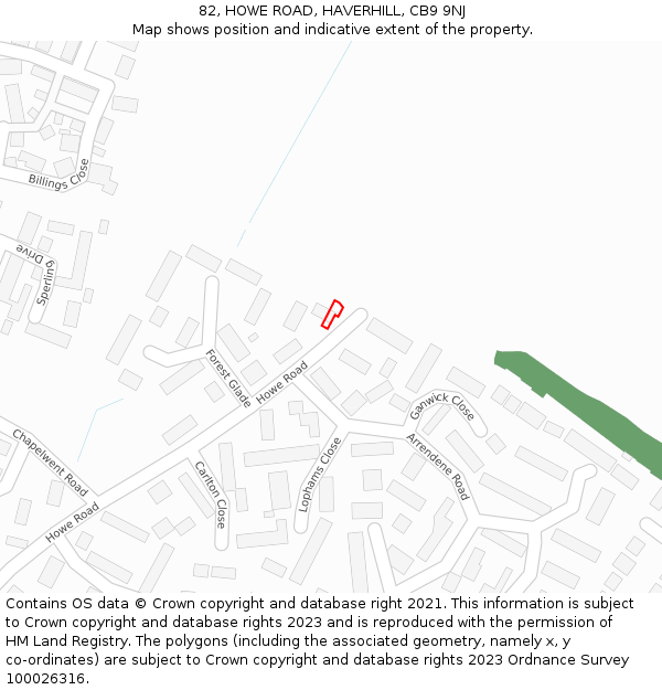 82, HOWE ROAD, HAVERHILL, CB9 9NJ: Location map and indicative extent of plot