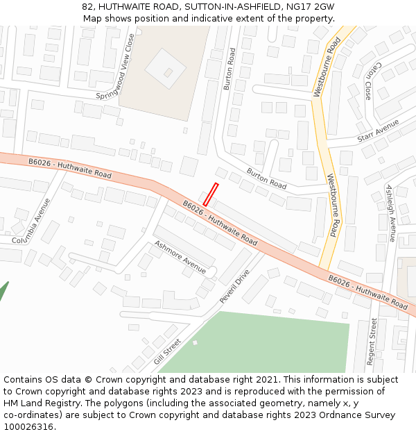 82, HUTHWAITE ROAD, SUTTON-IN-ASHFIELD, NG17 2GW: Location map and indicative extent of plot
