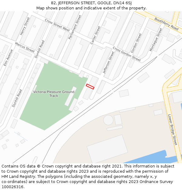 82, JEFFERSON STREET, GOOLE, DN14 6SJ: Location map and indicative extent of plot