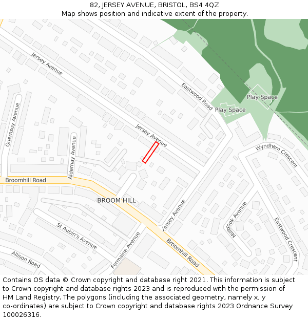 82, JERSEY AVENUE, BRISTOL, BS4 4QZ: Location map and indicative extent of plot