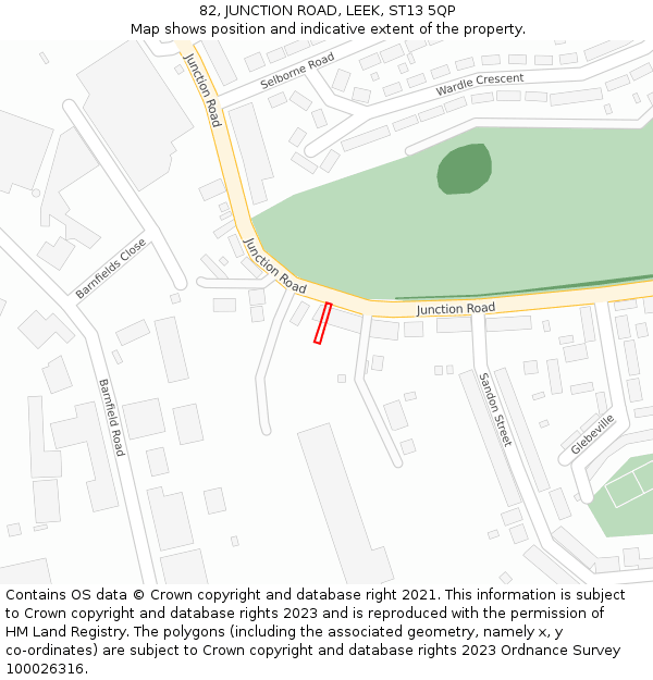 82, JUNCTION ROAD, LEEK, ST13 5QP: Location map and indicative extent of plot