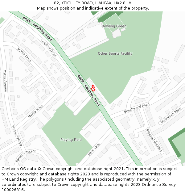 82, KEIGHLEY ROAD, HALIFAX, HX2 8HA: Location map and indicative extent of plot