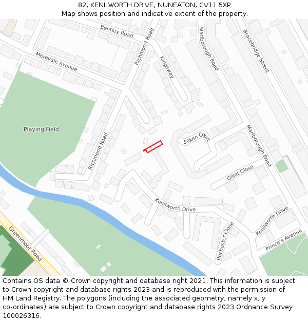 82, KENILWORTH DRIVE, NUNEATON, CV11 5XP: Location map and indicative extent of plot