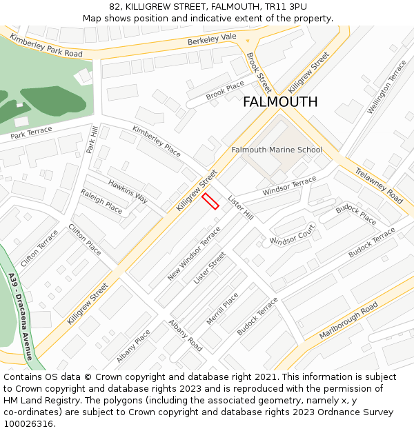 82, KILLIGREW STREET, FALMOUTH, TR11 3PU: Location map and indicative extent of plot
