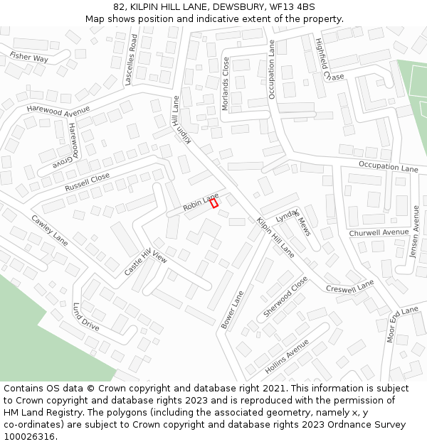 82, KILPIN HILL LANE, DEWSBURY, WF13 4BS: Location map and indicative extent of plot