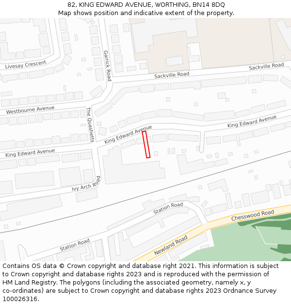 82, KING EDWARD AVENUE, WORTHING, BN14 8DQ: Location map and indicative extent of plot