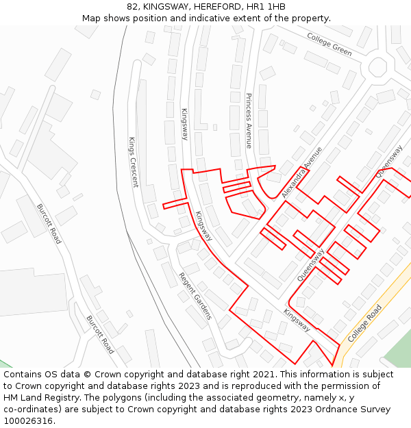 82, KINGSWAY, HEREFORD, HR1 1HB: Location map and indicative extent of plot