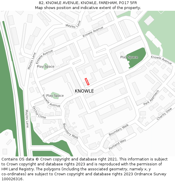 82, KNOWLE AVENUE, KNOWLE, FAREHAM, PO17 5FR: Location map and indicative extent of plot