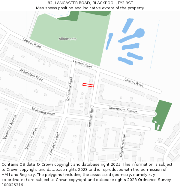 82, LANCASTER ROAD, BLACKPOOL, FY3 9ST: Location map and indicative extent of plot