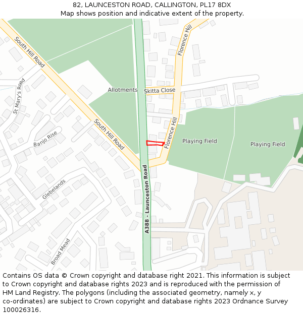 82, LAUNCESTON ROAD, CALLINGTON, PL17 8DX: Location map and indicative extent of plot