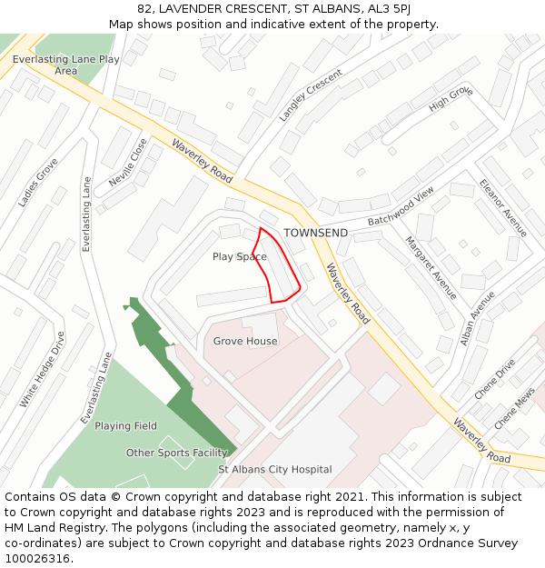 82, LAVENDER CRESCENT, ST ALBANS, AL3 5PJ: Location map and indicative extent of plot