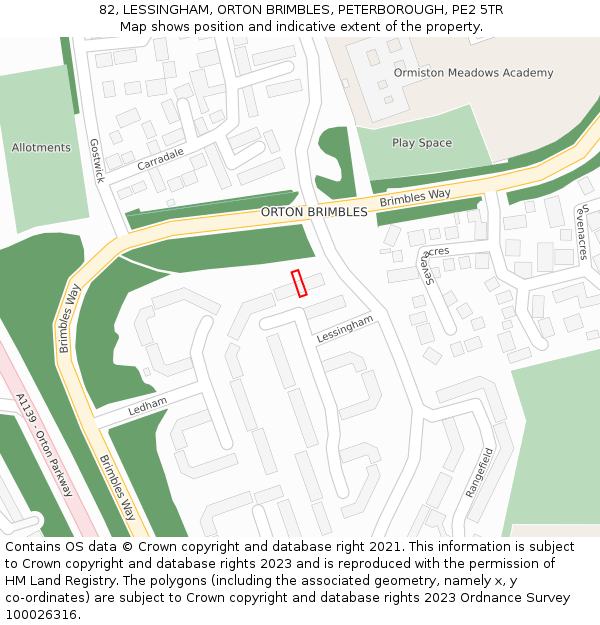 82, LESSINGHAM, ORTON BRIMBLES, PETERBOROUGH, PE2 5TR: Location map and indicative extent of plot