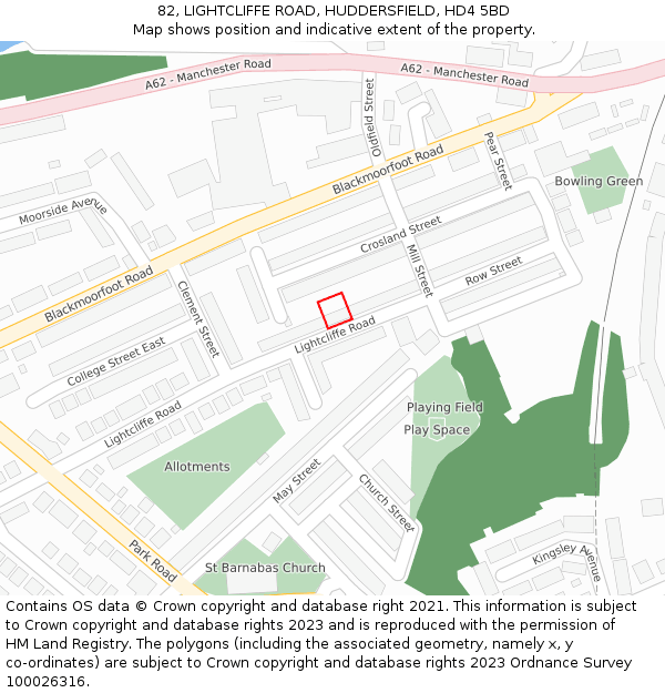82, LIGHTCLIFFE ROAD, HUDDERSFIELD, HD4 5BD: Location map and indicative extent of plot