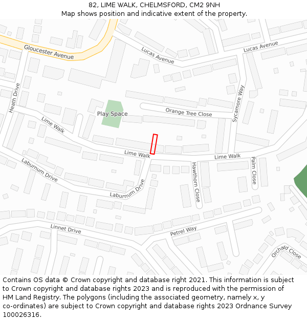 82, LIME WALK, CHELMSFORD, CM2 9NH: Location map and indicative extent of plot