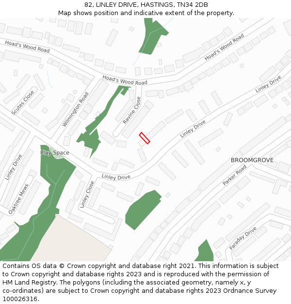 82, LINLEY DRIVE, HASTINGS, TN34 2DB: Location map and indicative extent of plot