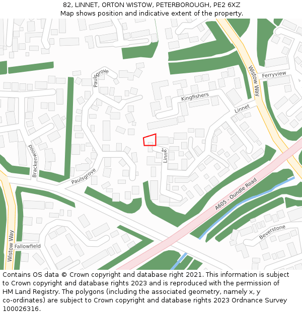 82, LINNET, ORTON WISTOW, PETERBOROUGH, PE2 6XZ: Location map and indicative extent of plot