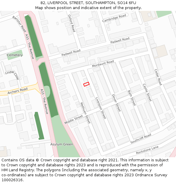 82, LIVERPOOL STREET, SOUTHAMPTON, SO14 6FU: Location map and indicative extent of plot