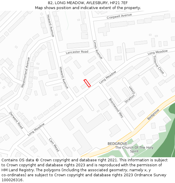 82, LONG MEADOW, AYLESBURY, HP21 7EF: Location map and indicative extent of plot