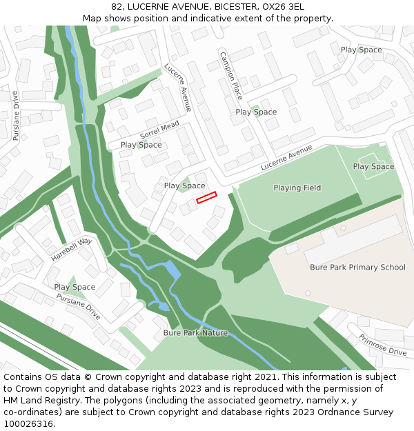 82, LUCERNE AVENUE, BICESTER, OX26 3EL: Location map and indicative extent of plot