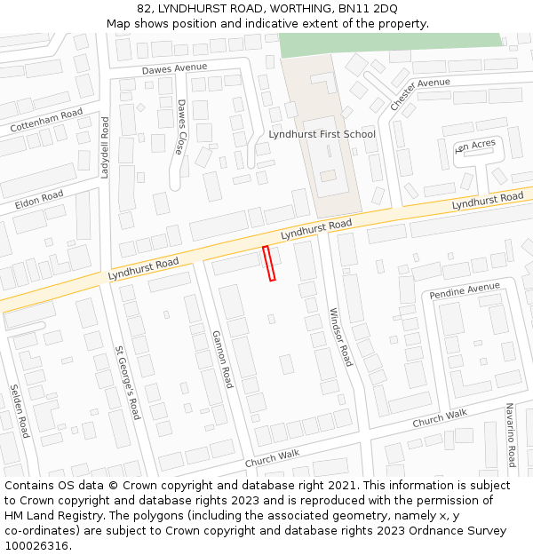 82, LYNDHURST ROAD, WORTHING, BN11 2DQ: Location map and indicative extent of plot