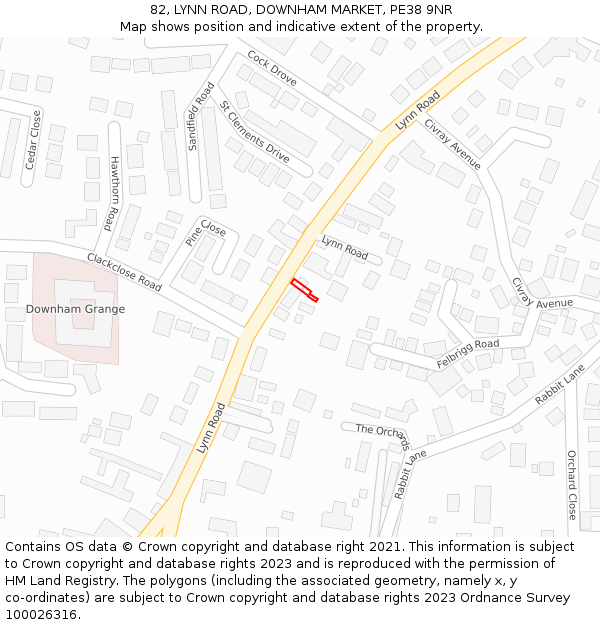 82, LYNN ROAD, DOWNHAM MARKET, PE38 9NR: Location map and indicative extent of plot