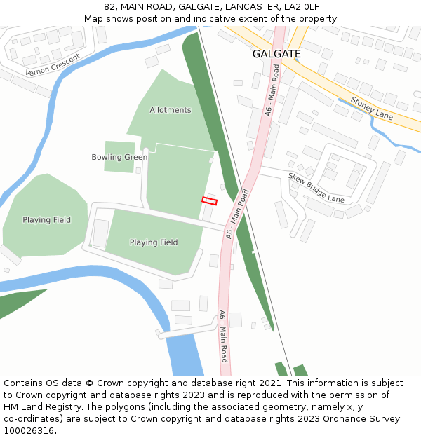 82, MAIN ROAD, GALGATE, LANCASTER, LA2 0LF: Location map and indicative extent of plot