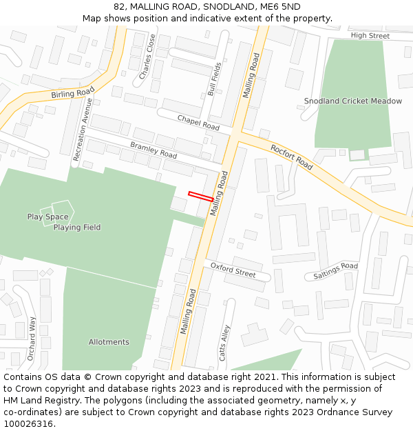 82, MALLING ROAD, SNODLAND, ME6 5ND: Location map and indicative extent of plot