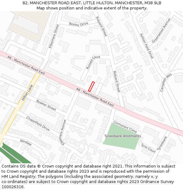 82, MANCHESTER ROAD EAST, LITTLE HULTON, MANCHESTER, M38 9LB: Location map and indicative extent of plot