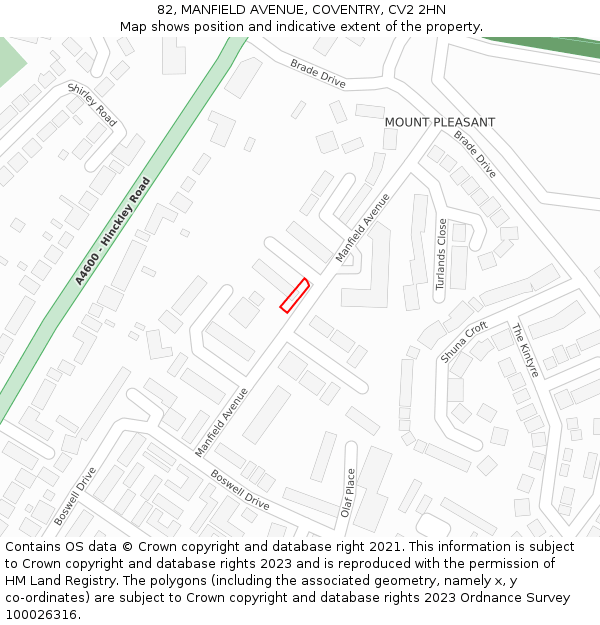 82, MANFIELD AVENUE, COVENTRY, CV2 2HN: Location map and indicative extent of plot