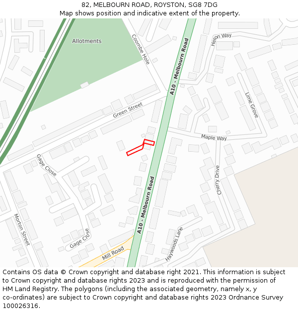 82, MELBOURN ROAD, ROYSTON, SG8 7DG: Location map and indicative extent of plot