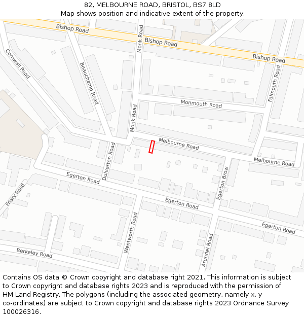 82, MELBOURNE ROAD, BRISTOL, BS7 8LD: Location map and indicative extent of plot