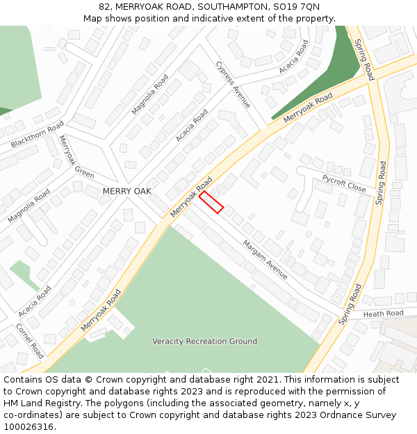 82, MERRYOAK ROAD, SOUTHAMPTON, SO19 7QN: Location map and indicative extent of plot