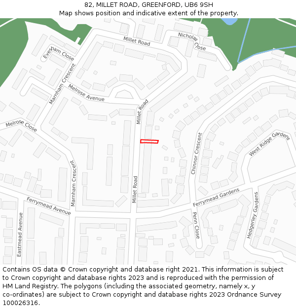 82, MILLET ROAD, GREENFORD, UB6 9SH: Location map and indicative extent of plot