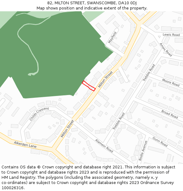 82, MILTON STREET, SWANSCOMBE, DA10 0DJ: Location map and indicative extent of plot