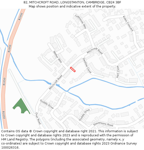 82, MITCHCROFT ROAD, LONGSTANTON, CAMBRIDGE, CB24 3BF: Location map and indicative extent of plot