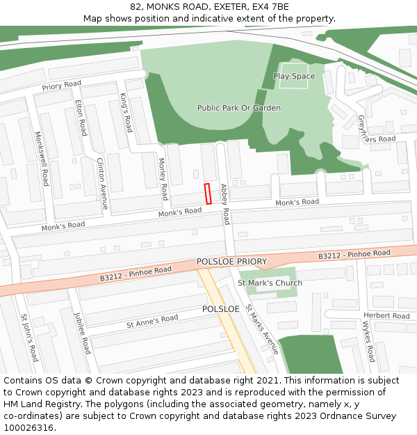 82, MONKS ROAD, EXETER, EX4 7BE: Location map and indicative extent of plot