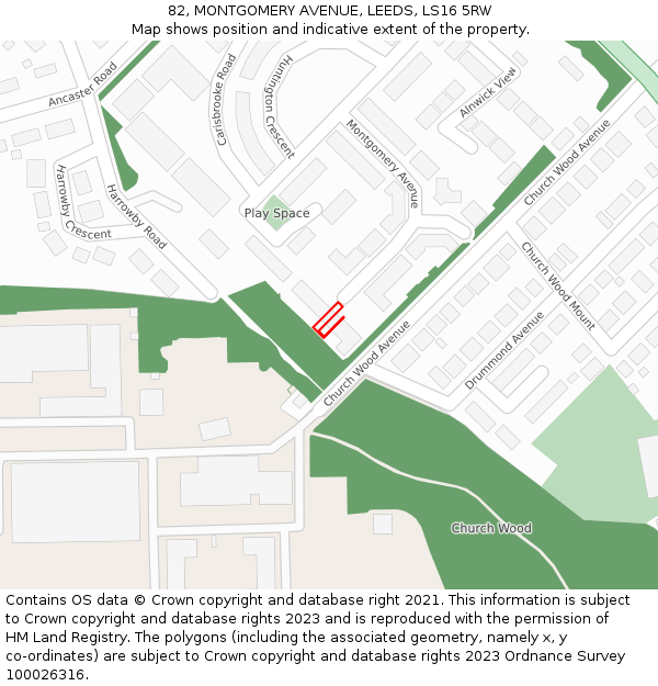 82, MONTGOMERY AVENUE, LEEDS, LS16 5RW: Location map and indicative extent of plot