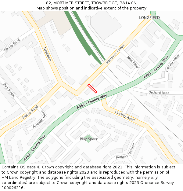 82, MORTIMER STREET, TROWBRIDGE, BA14 0NJ: Location map and indicative extent of plot