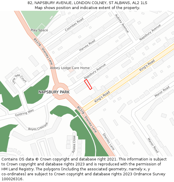 82, NAPSBURY AVENUE, LONDON COLNEY, ST ALBANS, AL2 1LS: Location map and indicative extent of plot