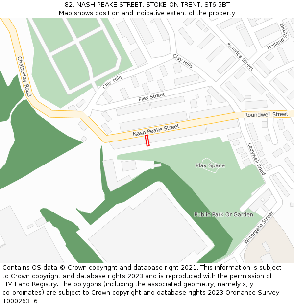 82, NASH PEAKE STREET, STOKE-ON-TRENT, ST6 5BT: Location map and indicative extent of plot
