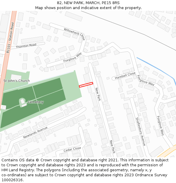 82, NEW PARK, MARCH, PE15 8RS: Location map and indicative extent of plot